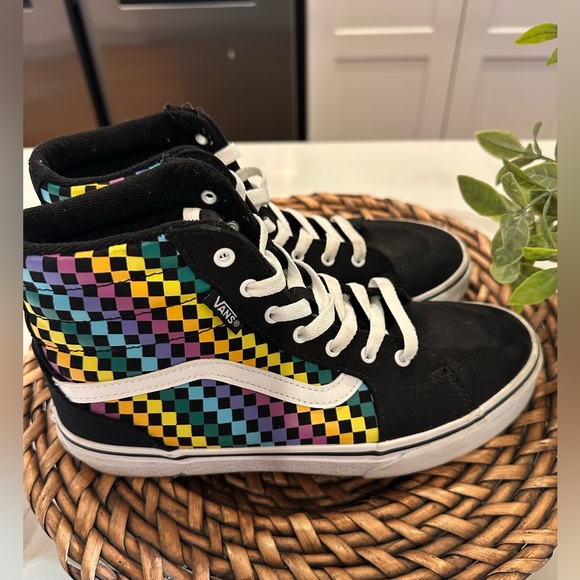 Vans Other - Vans Hi Top Filmore Sneakers Rainbow Check Skate Shoes Missy Sz. 5/Youth Sz 3